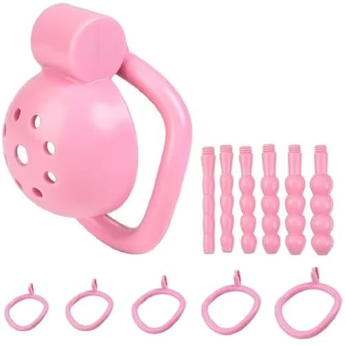 Male Chastity Device Tease Locked Cock Cage Penis Exercise for Men（Pink）