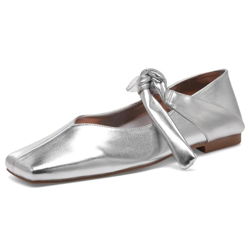 Square Toe Ballet Flats for Women Bow Mary Jane Flats Slip On Dress Ballerina Shoes4
