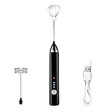 Toxin Elektrischer Milchaufschäumer mit Doppeltem Quirl, einstellbar 3-Fach USB Wiederaufladbarer Milchaufschäumer, 2 in 1 Handgehaltene Batteriebetriebene Milk Frother für Kaffee (black)