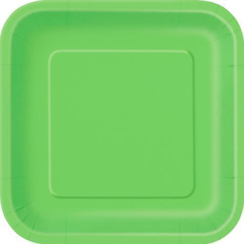 14 x Lime Green Square Paper Plates (9/23cm)