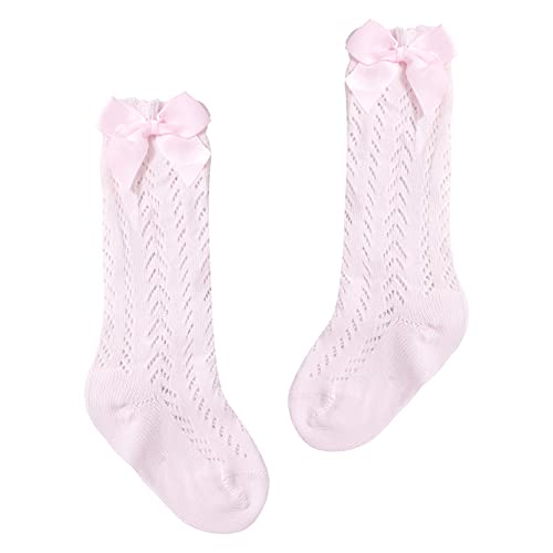 Baby Girls Princess Bowknot Socks Knee High Socks Breathable Stretchy Knit Stockings