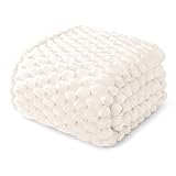 Whale Flotilla Queen Size Blanket for Bed with Jacquard Pattern, Fuzzy Soft Cozy Exquisite Blankets for All Season, Warm and Fluffy, 90x90 Inch, Ivory