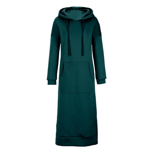 Women Hooded Maxi Dress Casual Loose Sweatshirt Long Dress Winter Fall Drawstring Slit Hoodie Dresses with Pocket3
