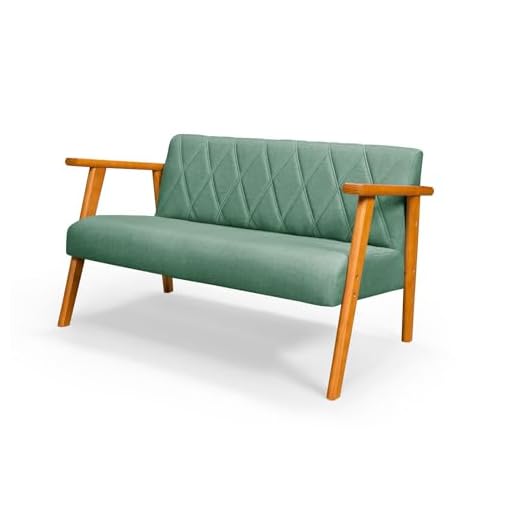 Poltrona Madri em Linho Braços em Madeira Super Resistente (Verde, Namoradeira 2 Lugares)