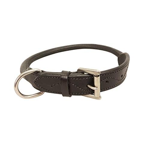 CuteNFuzzy Round Rolled Fancy Leather Dog Collar, Black, 22" Cover