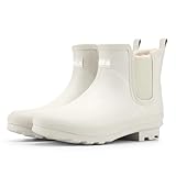 HISEA Women's Plush Rain Boots Waterproof, Chelsea Rubber Booties Women, Ladies Ankle Boots for Winter Spring Garden Outdoor, White Size 9