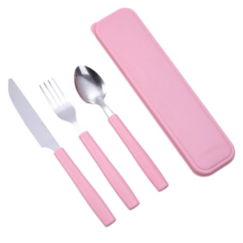 VAEIORP Set di Posate da Campeggio 3 Pezzi Posate da Viaggio in Acciaio Inox con Custodia Set Portatile per Esterni, Viaggi, Lavoro e Scuola (Rosa)
