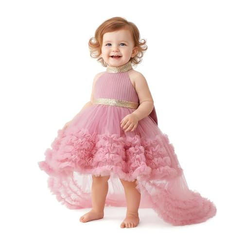 Lito Angels Flower Girls Princess Party Dress Wedding Bridesmaid Gown with Layered Tulle Skirt and Bow Back, Age 18 Months, Dusty Rose Pink