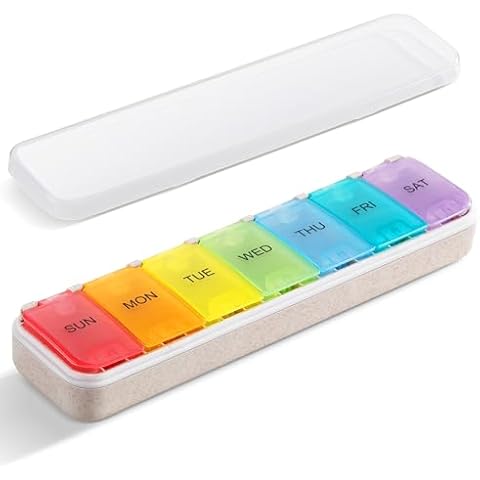 Zannaki Grain Fiber XL Weekly Pill Organizer 7 Day, Pop Open Large Travel Daily Pill Box, Moisture Proof Week Pill Holder Container, Arthritis Friendly Medicine Case for Vitamin Medication Supplement Cover