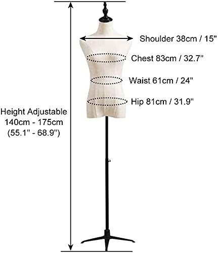 Manekin krawcy manekin manekin podłogowy damski manekin z metalową podstawą, forma manekina do sklepu obraz projekt ekspozycja odzieży, 140 cm do 175 cm regulacja wysokości (kolor: bez ramion)
