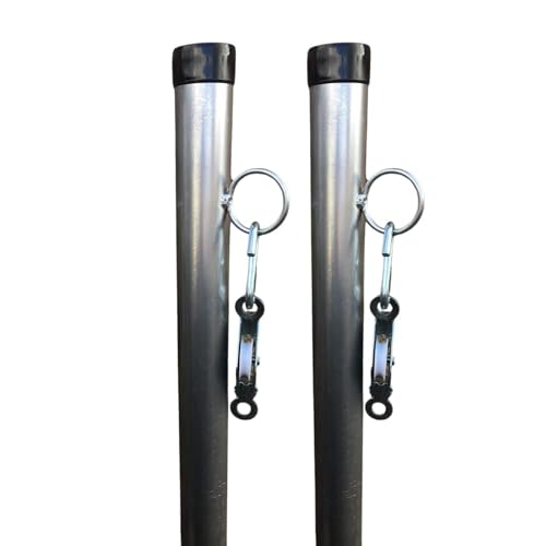 Image of Washing Line Post - 2 x 2.4 Meter Pulley Wheel & Middle Cleat Hook Galvanised Pole Heavy Duty Clothes Pole (8 Foot)