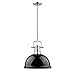 Golden Lighting 3604-L PW-BK Duncan Pendant, Pewter with Black Shade