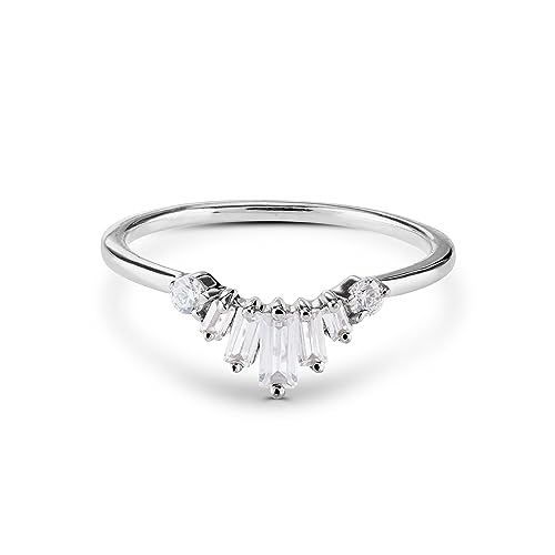 0.30CT Baguette Cut Moissanite Diamond Tiara Wedding Band Engagement Ring Enhancer 925 Sterling Silver Promise Stacking Curved Rose Gold Plated Women's Size 4-10