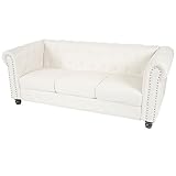 Mendler Luxus 3er Sofa Loungesofa Couch Chesterfield Kunstleder - runde Füße, weiß