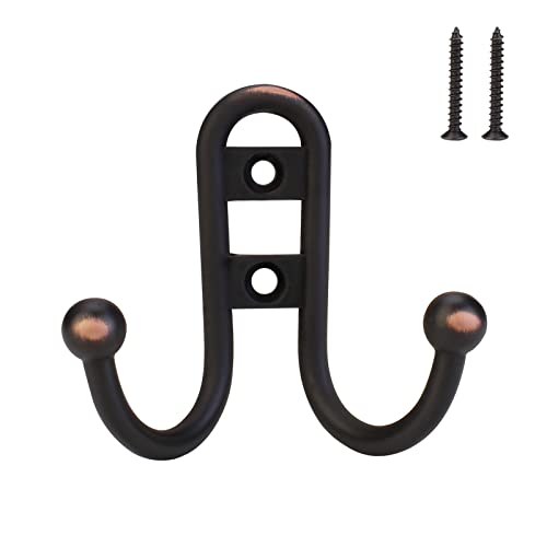 HERRTOP 10-Pack Coat Hooks Double Hook for Home Kitchen (Oil Rubbed Bronze)…