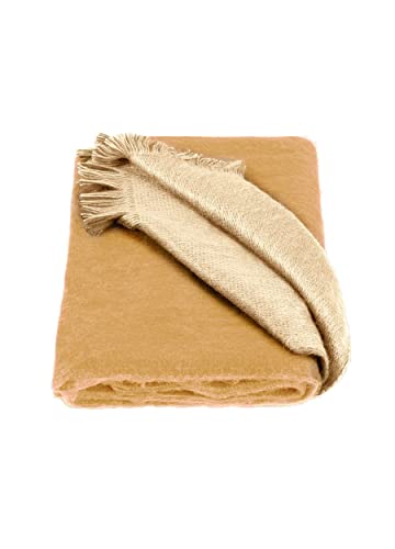 Alpaca Loca Double Scarf en ocre et naturel, un foulard d'une douceur et d'une finition premium