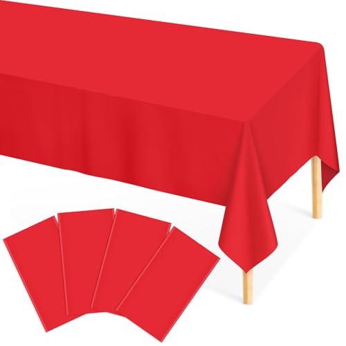Image of Mulbozy 4 Pcs Red Plastic Table Cloth Disposable, 54 x108 Inch