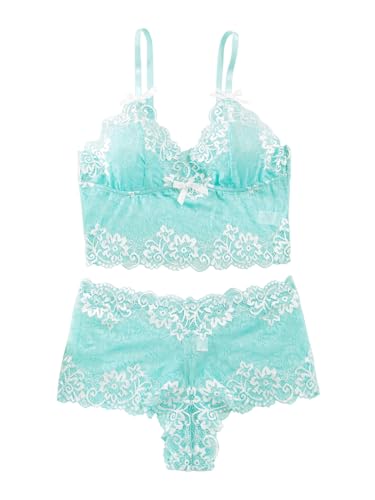 Image of Lilosy Sexy Lingerie for Women Lace Pajamas Set Cami Bra and Panty High Waist Sheer Sleepwear 2 Piece 2XS-6XL