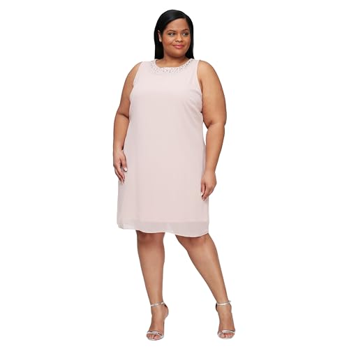 Image of S.L. Fashions Women's Plus Size Chiffon Tier Jacket Dress with Beading Detail