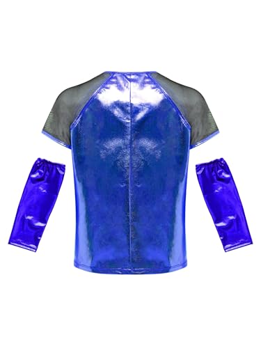 FEESHOW Kids Girls Jazz Hip Hop Dance Tops with Arm Sleeves Short Sleeve Crewneck Tshirts Sparkle Dancewear2