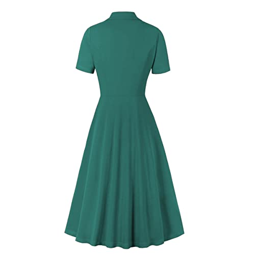 Image of 1950s Dresses for Women Vintage Rockabilly Retro Short Sleeve Tie Midi Dress Cocktail Party Evening Prom Gown