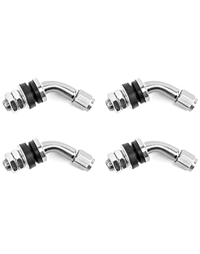 Image of QWORK Tire Valve Stem, 4Pcs 45 Degree Angled Bolt-in Valve Stems for Car Motorcycle Tyre