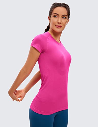 Image of CRZ YOGA Seamless Workout Shirts for Women Short Sleeve Sports Tees Quick Dry Breathable Gym Athletic Tops