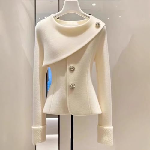 XNC Women's Fitted Crewneck Long Sleeve White Plain Front Button Knit Sweaters 2025 Spring Winter Fashion Pullover Outfits2