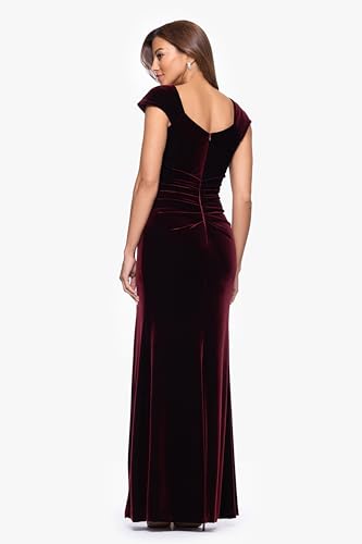 Xscape Women's Velvet Asymmetrical Neck Short Sleeve Floor Length Dress3