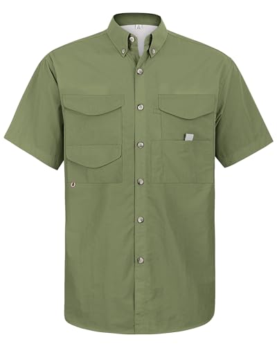 Image of Alimens & Gentle Short Sleeve Fishing Shirt Wicking Fabric Sun Protection Casual Button Down Shirts