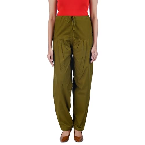 Image of Happy Bunny Salwar Pant for Women, Fine Cotton Ethnic Trousers with Drawstring Waist, Comfortable Daily, Office & Casual Wear Bottoms (XL, Forest Green)