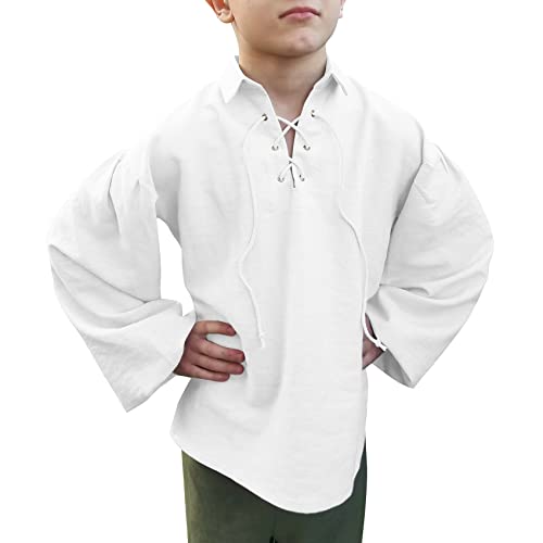 Bbalizko Boys Medieval Pirate Shirt Kids Renaissance Lace up Halloween Scottish Jacobite Ghillie Costume Tops