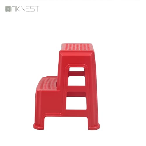 Image of Oaknest Supreme Multipurpose Plastic 2-Step Stool for Kids & Adults - Anti-Slip Lightweight Stepping Stool for Kitchen, Bathroom & Home - Red, 4 Piece