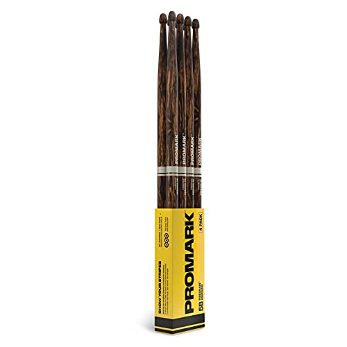 ProMark Rebound 5B FireGrain Drumsticks Lacquer Finished Drum Sticks R5BFG-4P Acorn Tip Hickory Wood - 4 Pairs