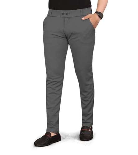 Image of HARSHAD KUMAR & CO. Men's Solid Flexible Slim Fit Stretchable Comfortable Formal Trousers Pants