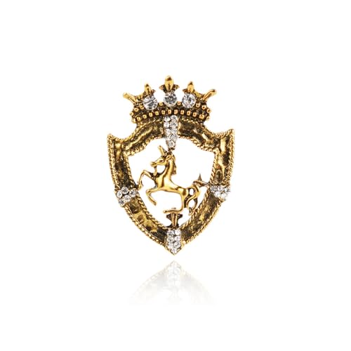 Image of Vintage Crown Horse Brooch Pins for Women Men Rhinestone Shield Horse Animal Badge Lapel Pin Suit Coat Accessories Jewelry