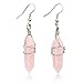 Generic 3 Pair Double Terminated Wire Wrapped Amethyst, Quartz & Rose Quartz Crystal Pt. Earrings Costume