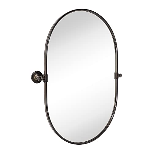Image of TEHOME Oval Oil Rubbed Bronze Pivot Bathroom Mirror Pill Shaped Tilting Bathroom Vanity Mirror Metal Framed Adjustable Mirror, Overall 23.84 x 30 inches (Mirrror 20 x 30 inches)