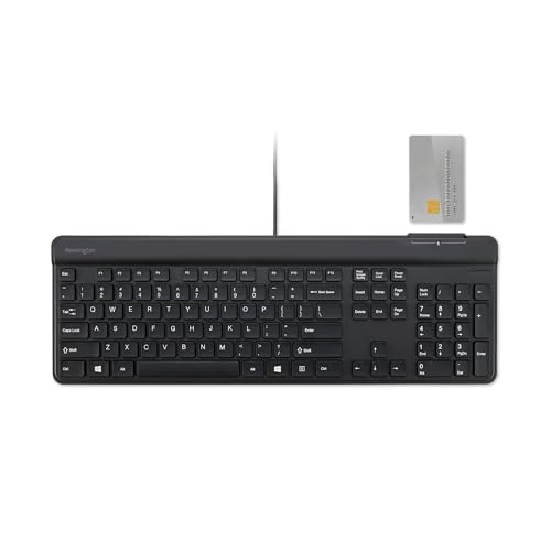Kensington KB201C Simple Solutions Wired Keyboard with Smart Card Reader (CAC), TAA Compliant, Black (K75454TAA)