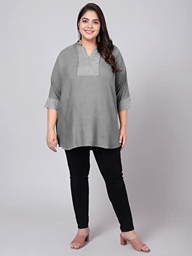 Image of Indietoga Women's Plus Size Embroidered Cotton Linen Tunic Tops (2XL to 10XL)