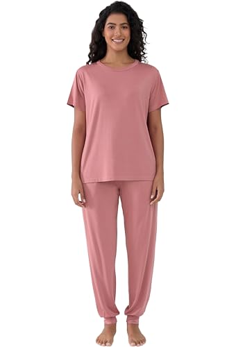 Image of Joyaria Bamboo Viscose Pajamas Women Ultra Soft Short Sleeve Jogger Pants Pjs Set Cooling Sleepwear