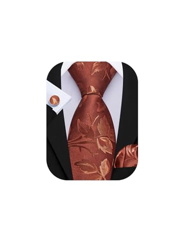 Image of Barry.Wang Flower Ties for Men Handkerchief Cufflinks Set Wedding Necktie Set Party