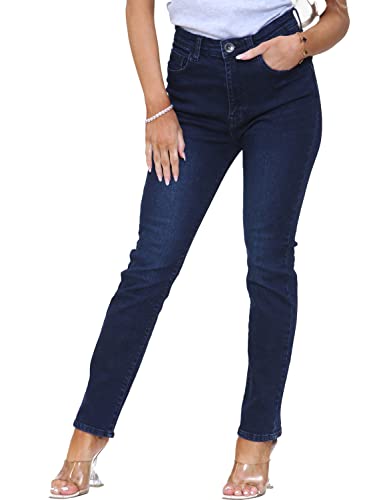 BRAND KRUZE Womens Jeans High Waisted Straight Leg Slim Fit Denim Pants KZL106 Jeans Dark Blue 18