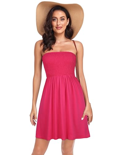 Image of Summer Dress for Women Beach Boho Strapless Cover Ups Off Shoulder Floral Sundresses