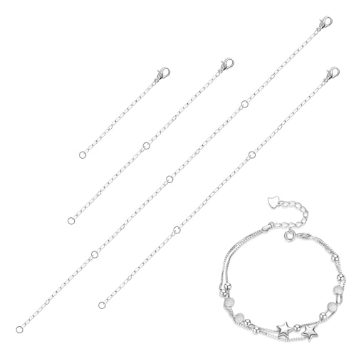 WeddHuis 4 Piezas Extensor de Collar Plata, Extensión Extensor de Cadena Necklace Extender para Collares Pulseras Fabricación Joyas Mujeres Hombres, Creación Joyas.