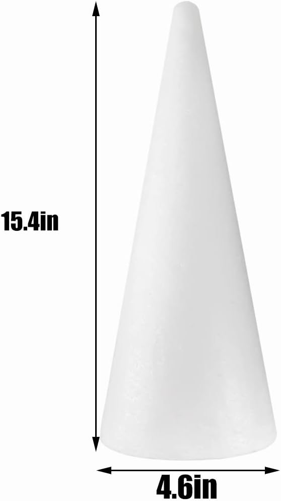 FFchuanhe 4-Pack Craft Foam Cones(4.6X15.4in), Polystyrene Cone Shaped Foam, Foam Tree Cones, for Arts and Crafts, Christmas, School, Wedding, Birthday, DIY Home Craft Project. White