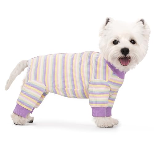 Image of Striped Dog Recovery Suit Female Male for Small Medium Dogs,Dog Surgical Recovery Suite Bodysuit After Surgery Zipper On Back Puppy Cat Long Sleeve Onesies Bodysuit After Surgery Wound Protective