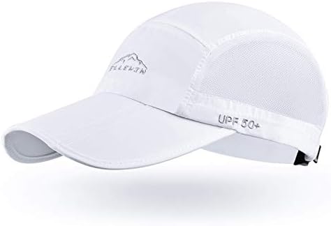 ELLEWIN Unisex Baseball Cap UPF 50 Unstructured Hat with Foldable Long Large Bill, A-white-ellewin Logo, M-L-XL