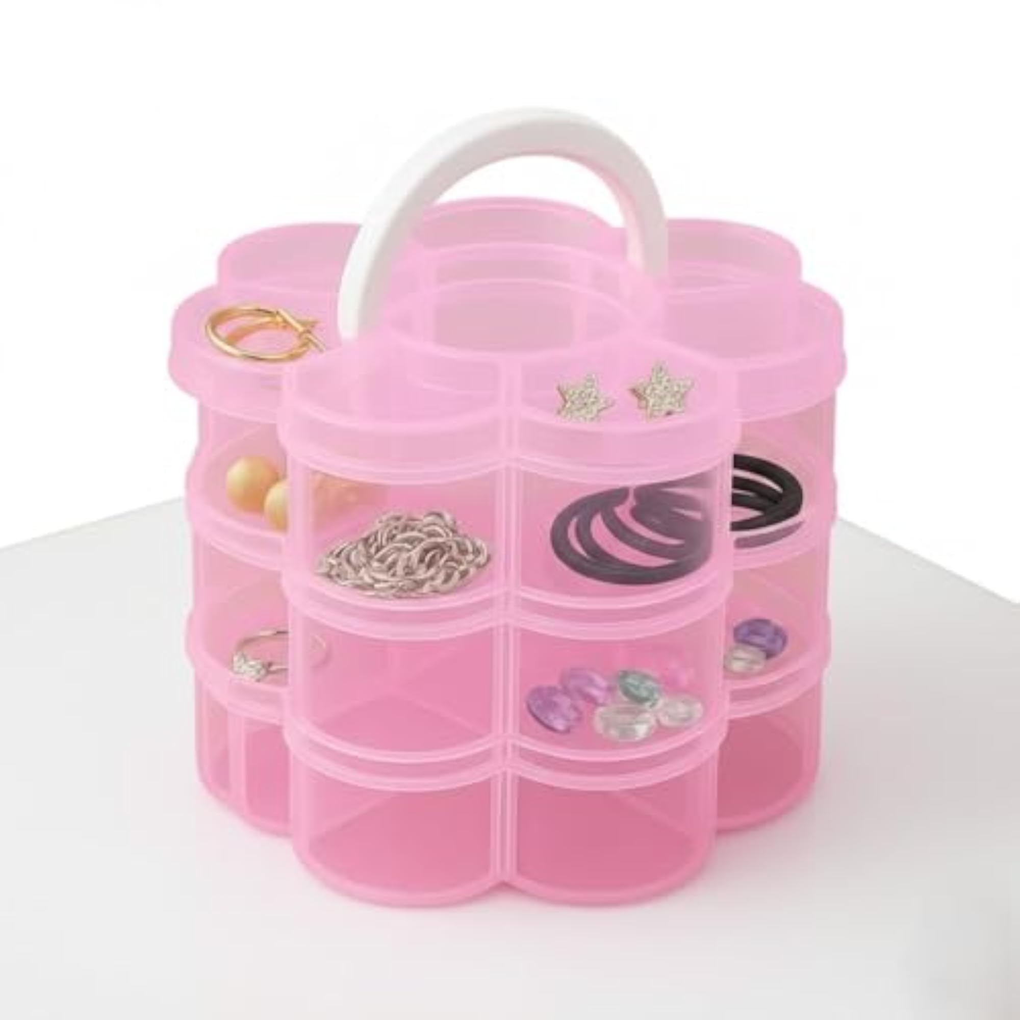 Pink Flower-Shaped Plastic Jewellery Organiser Box