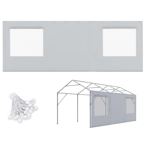 Image of ADVANCE OUTDOOR Carport Replacement Window Sidewall 10 /12x20 ft, Heavy Duty Waterproof & UV Protected, Easy Installation with Ball Bungees, Gray, One Sidewall Only